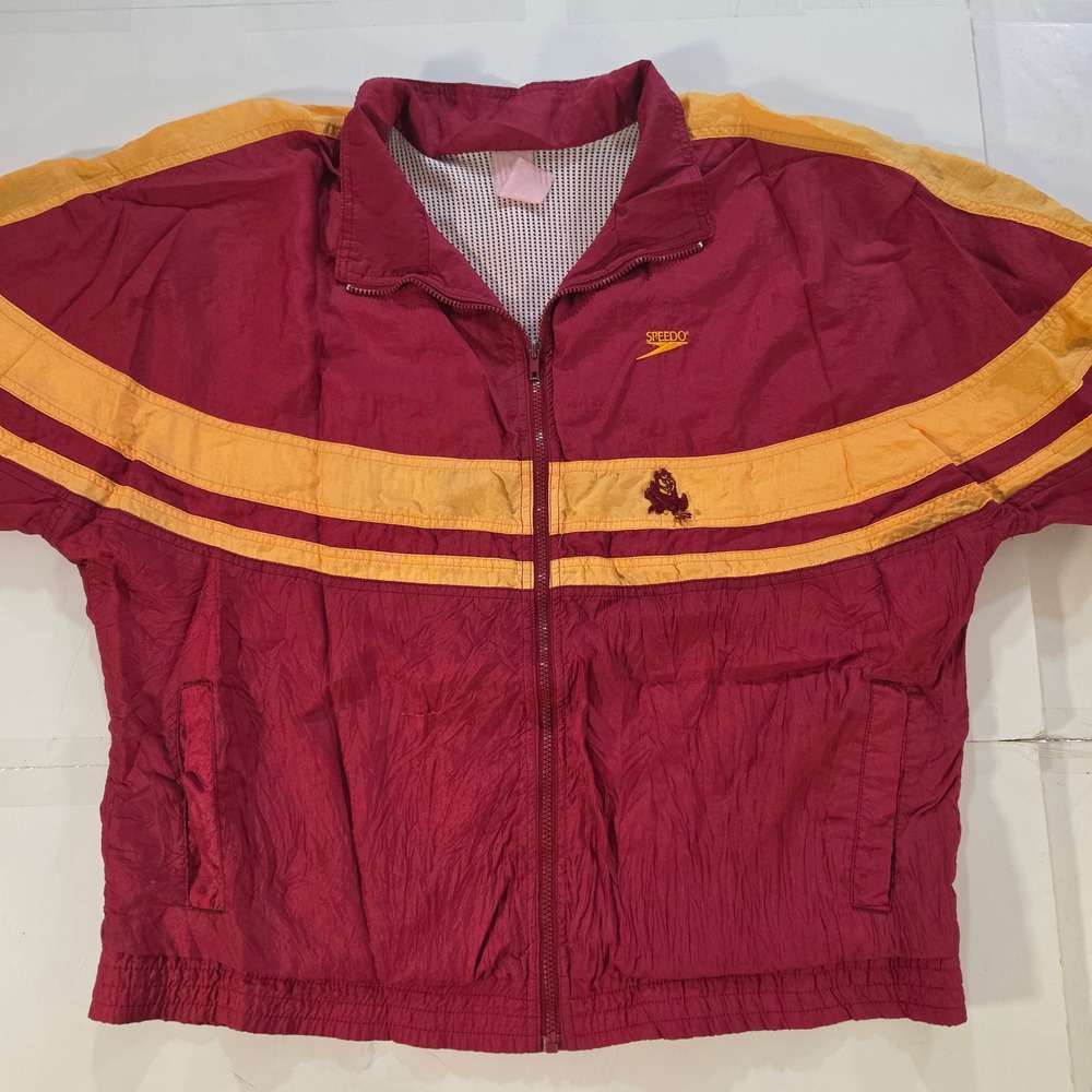 Vintage 90s Speedo ASU Sun Devils Windbreaker Jacket Maroon Red Gold Mens XL